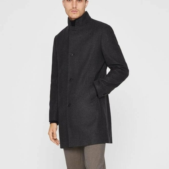 Club Monaco Men Loukas Herringbone Funnel Neck Wool Coat Medium NWOT - Picture 3 of 17